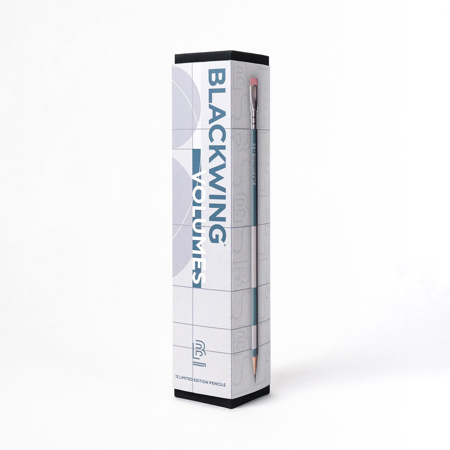 A set of Blackwing Volume 55- Tribute to the Golden Ratio pencils with a blue and white stripe on them, designed with the Golden Ratio for perfect symmetry.